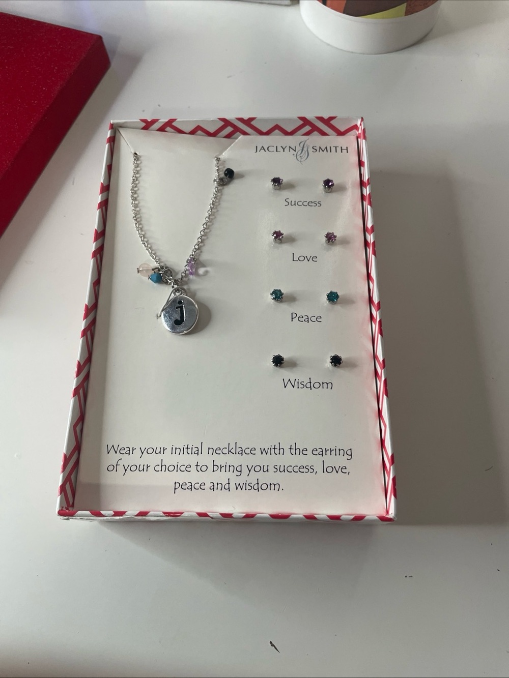 Jaclyn Smith Womens Jewelry Set Monogram Letter J Necklace & 4-Pr Earrings New